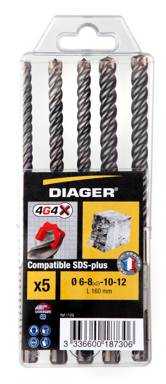 112Q-COFFRET FORET MARTEAU 4 TAILLANTS COMPATIBLE SDS-PLUS 4G4 DIAGER