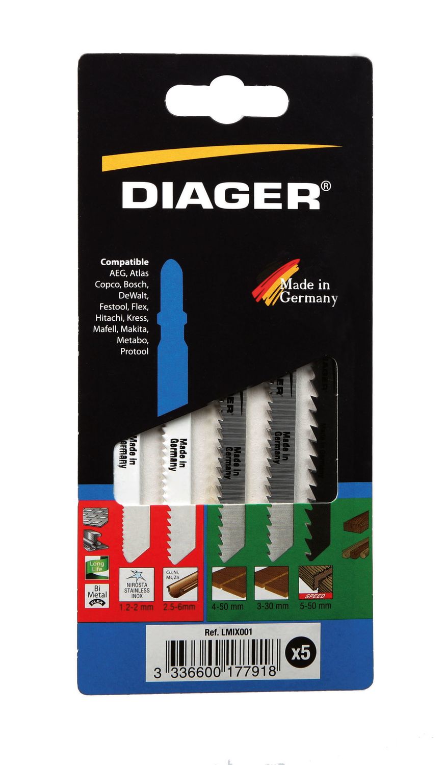 LMIX-ASSORTIMENT DE 5 LAMES DE SCIE SAUTEUSE DIAGER