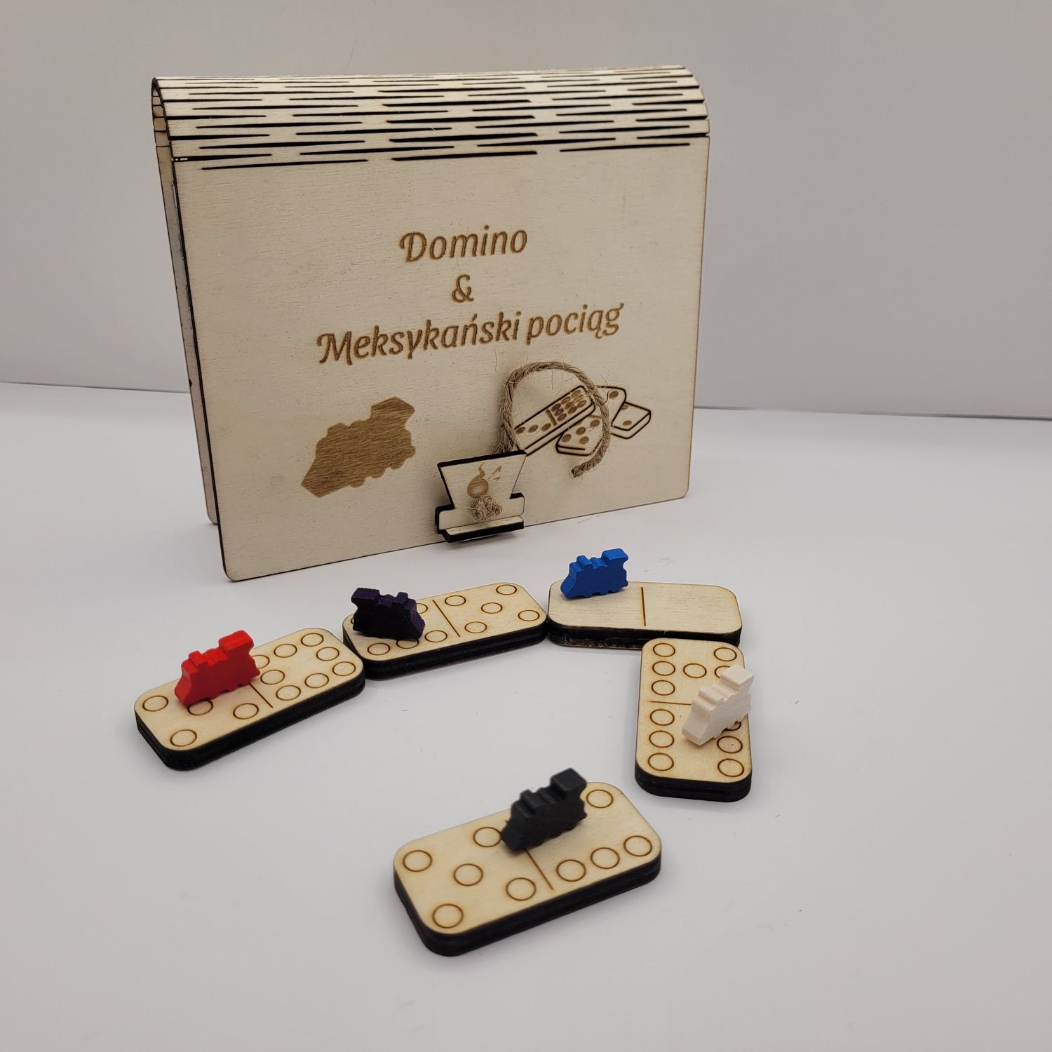 Domino i Meksykański Pociąg – drewniany zestaw gier