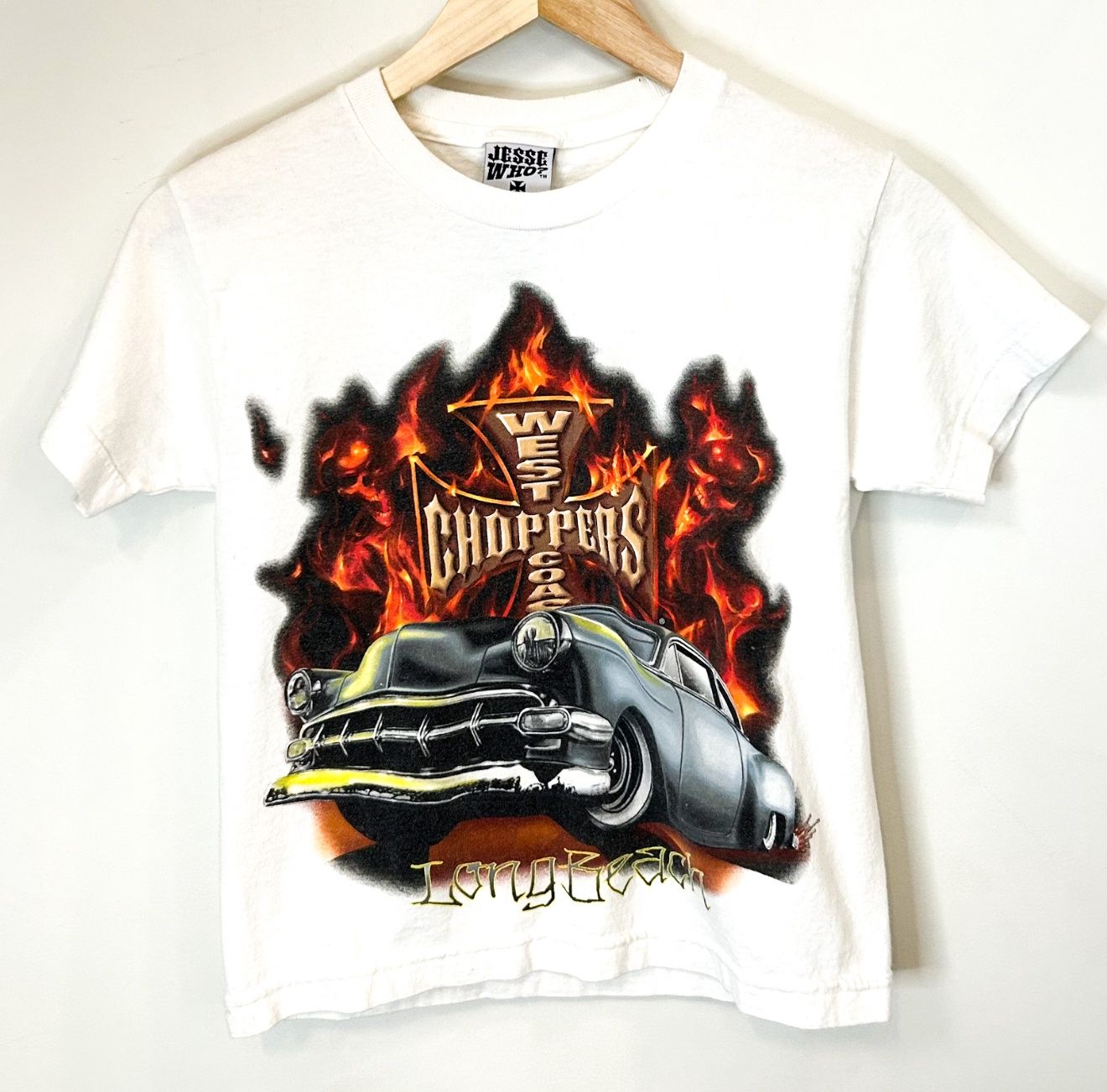 (FINAL SALE) VINTAGE West Coast Chopper White Baby Tee, Size: 10-12 Yrs