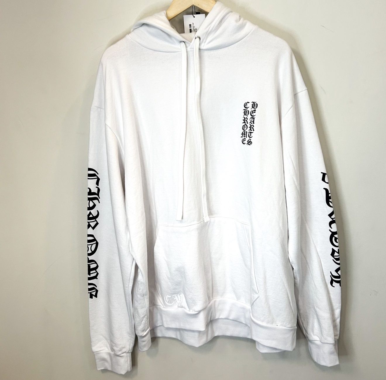 Chrome Hearts Vertical Logo Hoodie White, Size: XL