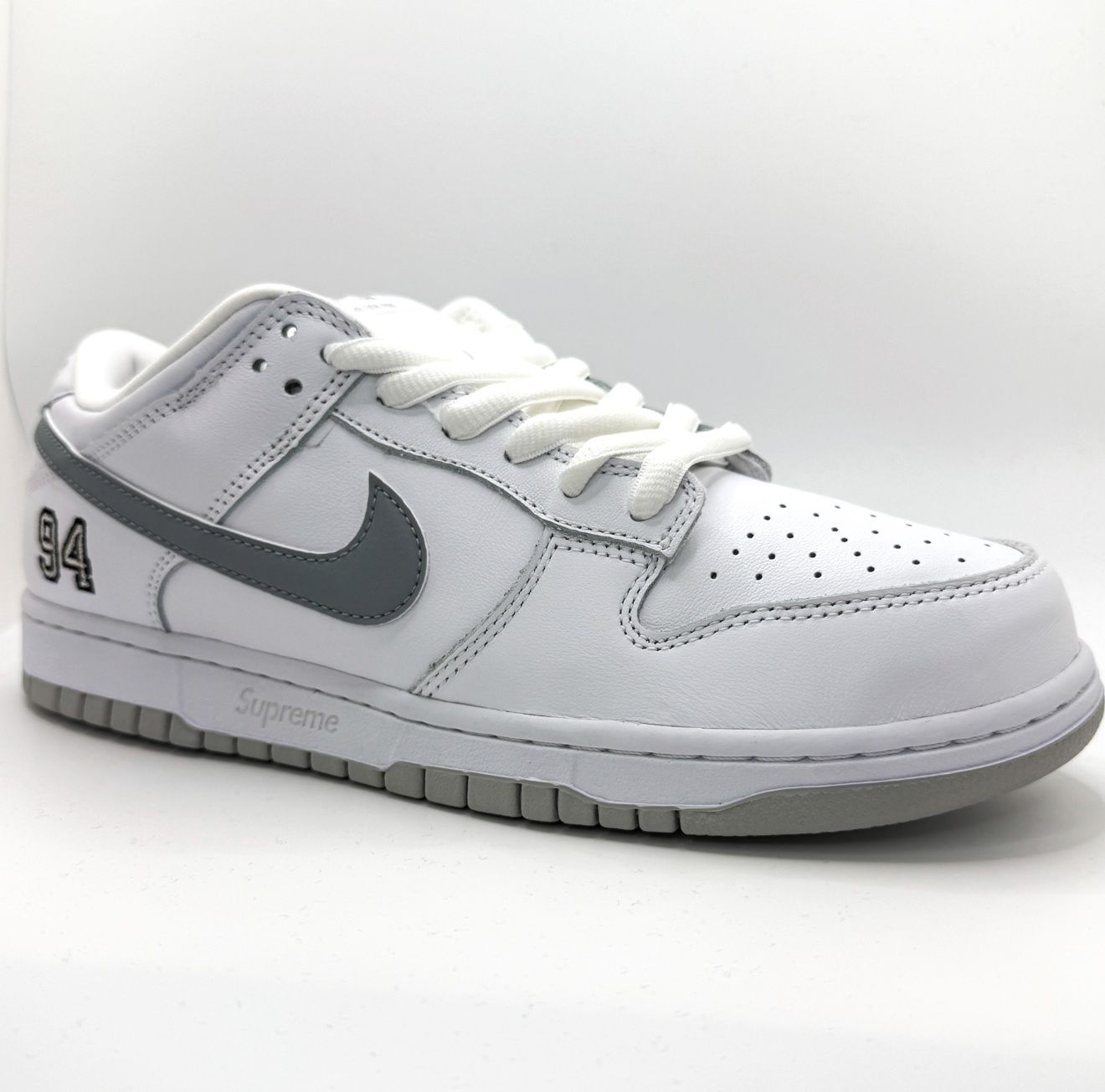 Nike SB Dunk Low Supreme 94 White Metallic Silver, Size: 12