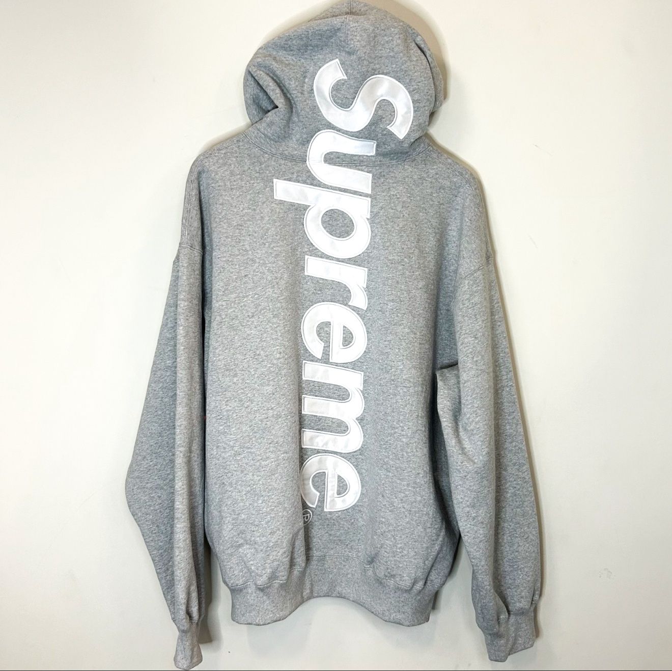 Supreme Satin Appliqué Hooded Sweatshirt, Color: Grey, Size: XL