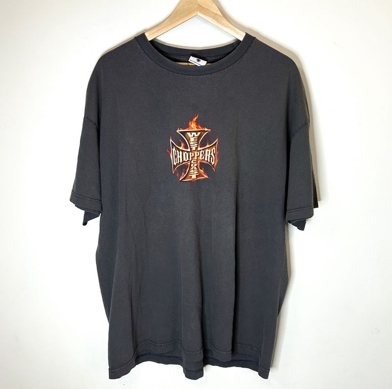 (FINAL SALE) VINTAGE West Coast Choppers Grey Flame Logo Tee