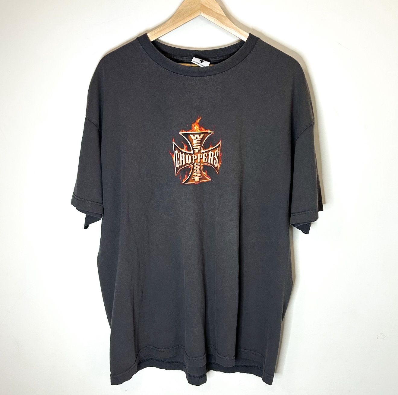 (FINAL SALE) VINTAGE West Coast Choppers Grey Flame Logo Tee, Size: 2XL