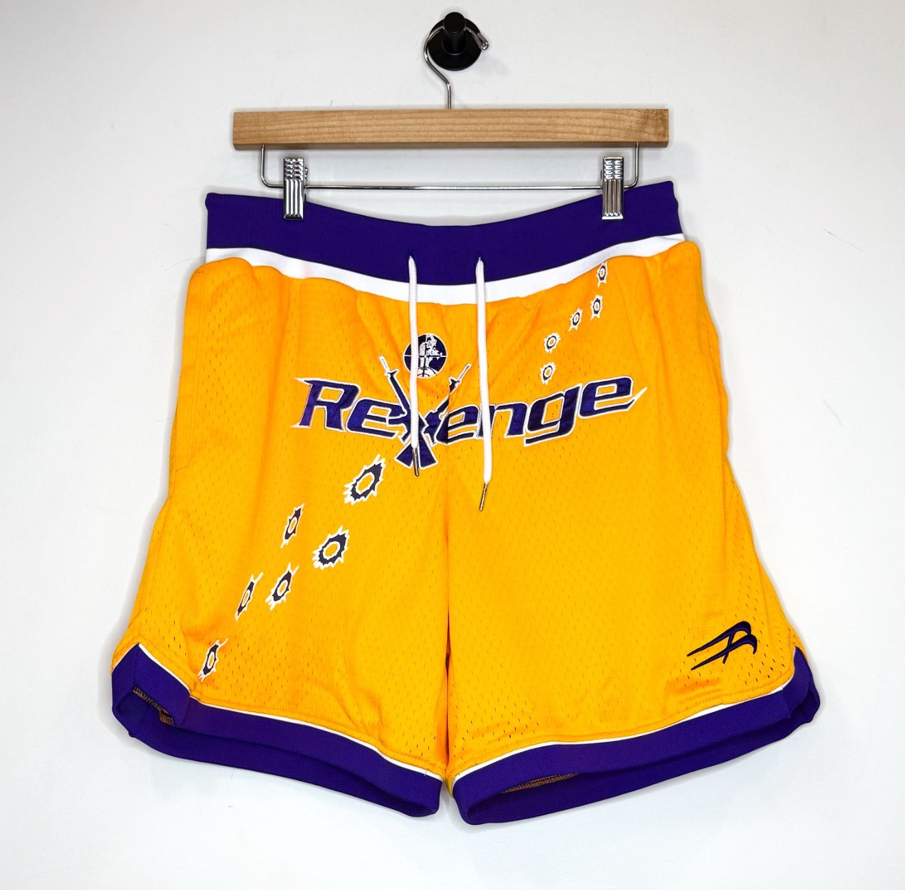 Revenge Bullets Basketball Shorts Yellow, Size: M