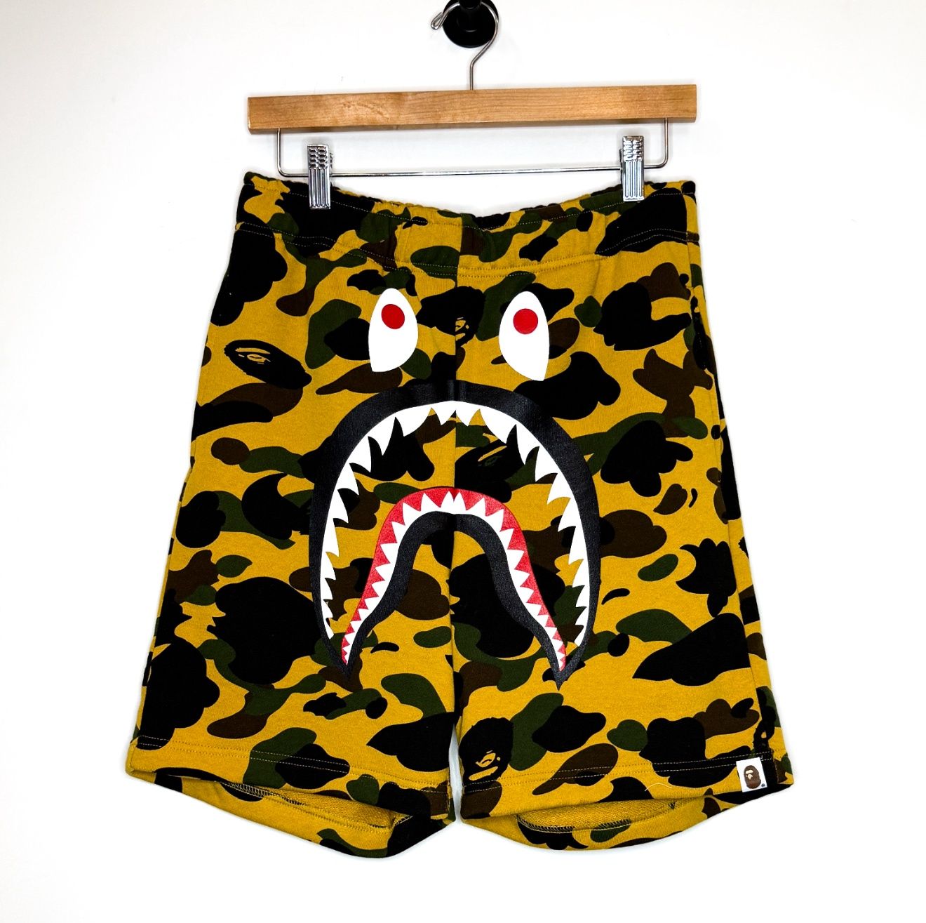 Bape ABC Camo Sweat Shorts, Color: Yellow, Size: XL