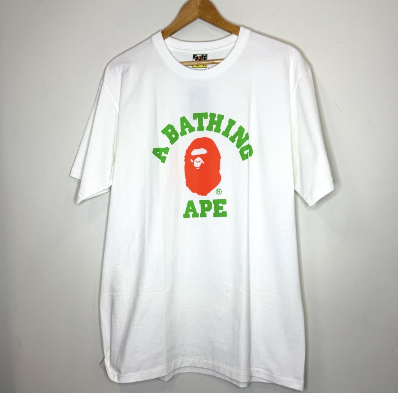 Bape Neon College Tee, Color: White, Size: XL