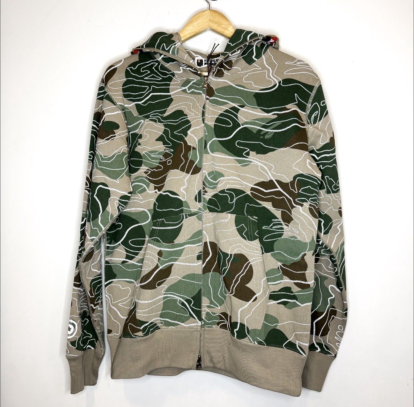 BAPE Line Shark Zip Hoodie, Color: Beige, Size: M