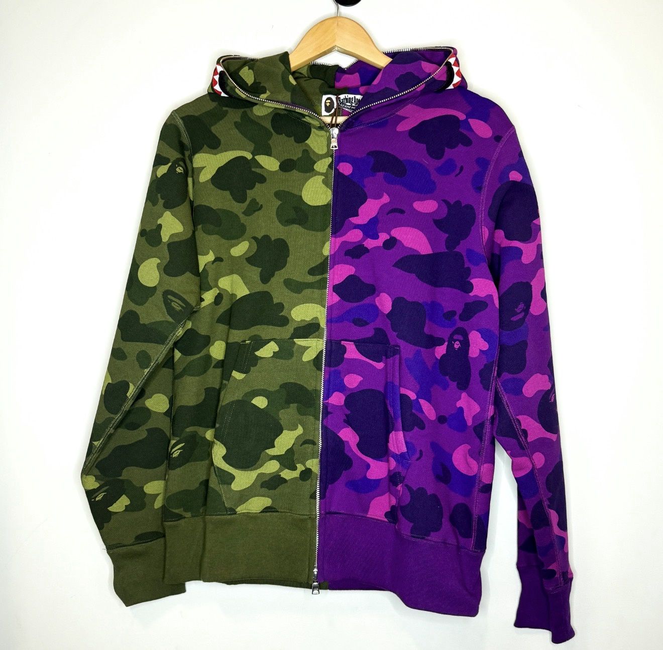 Bape Camo Shark Hoodie Green + Purple, Size: S