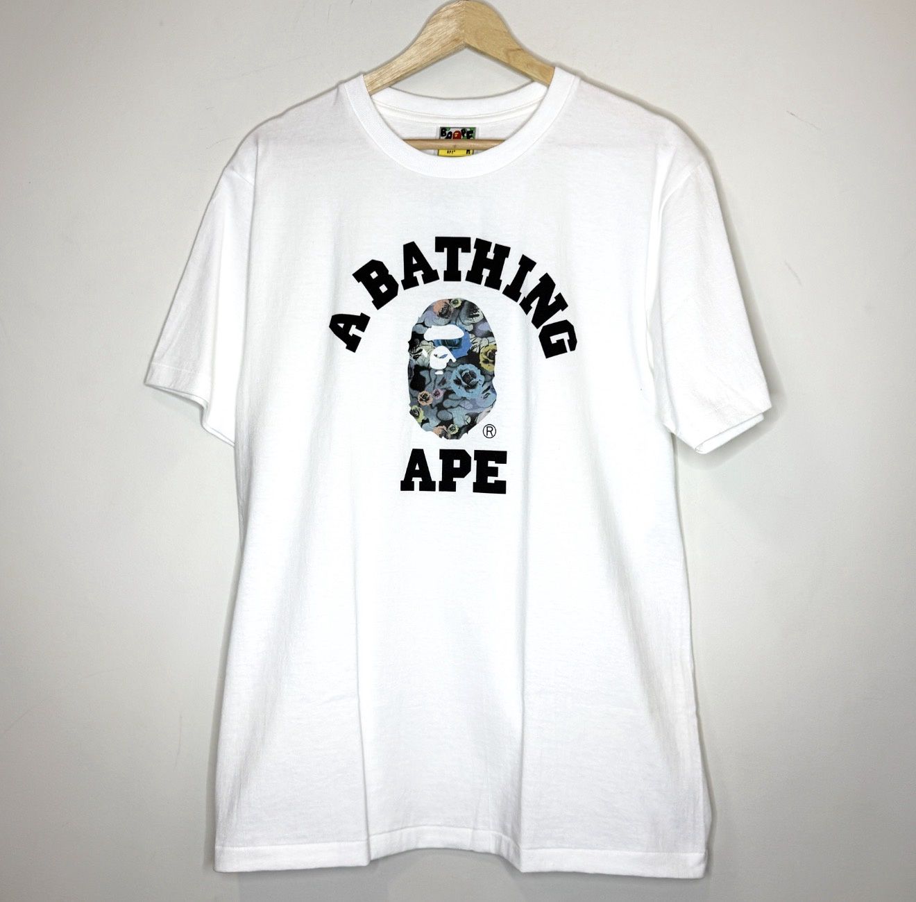 Bape College Tee Floral, Color: White, Size: L
