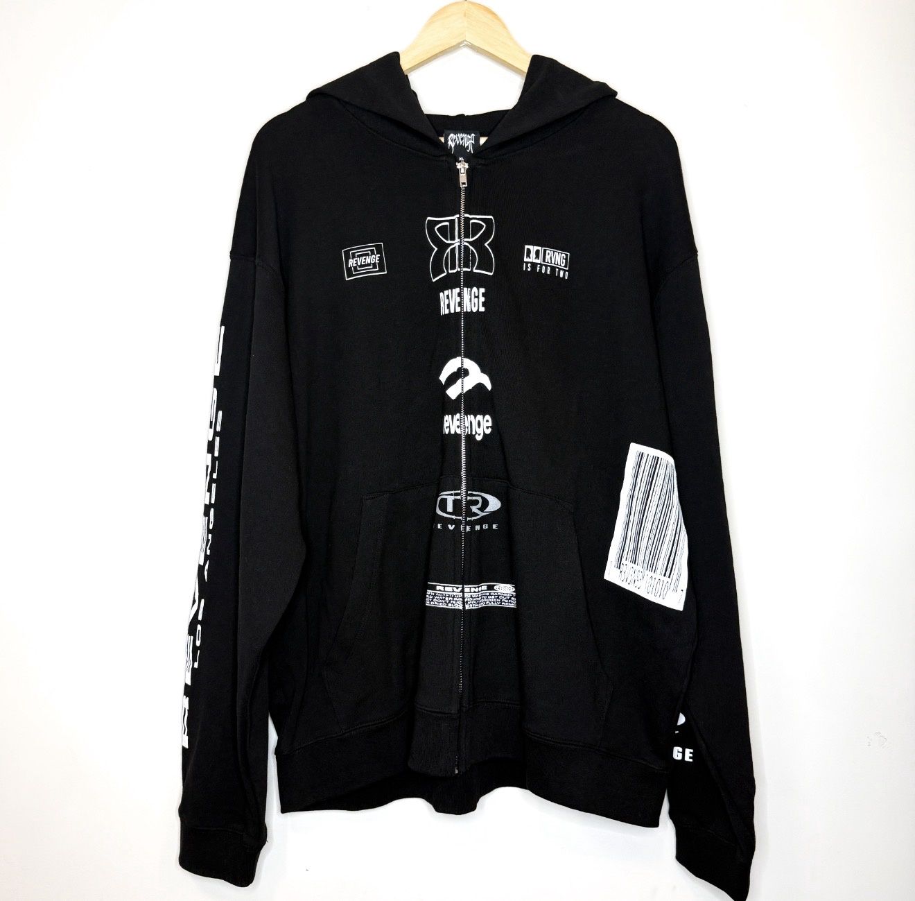 Revenge Logo Zip Hoodie, Color: Black, Size: XL