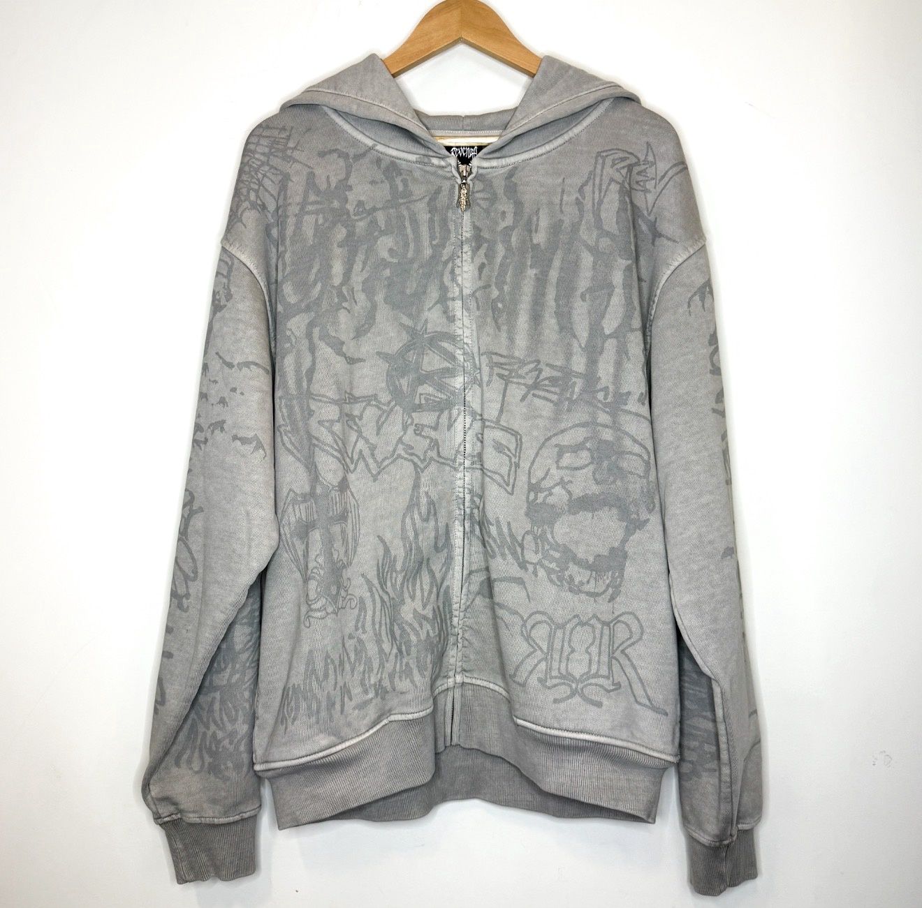 Revenge All Over Logo Zip Hoodie, Color: Grey, Size: XL