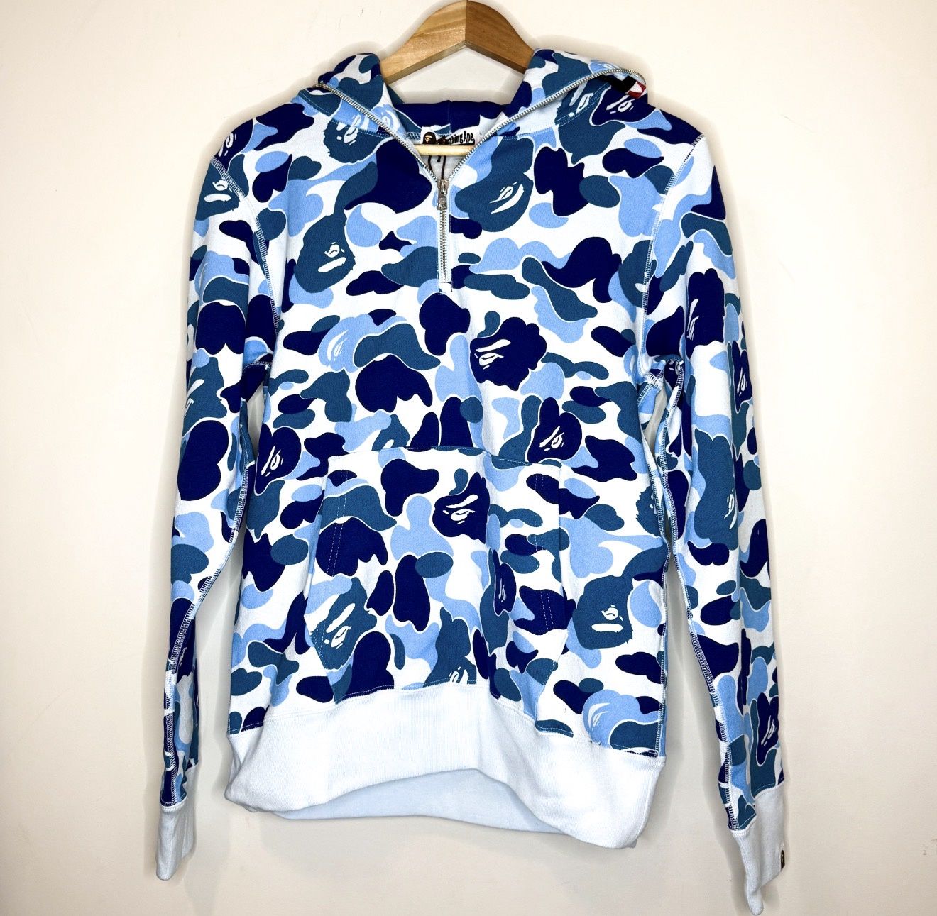 Bape Blue Camo Quarter Zip Hoodie, Size: S