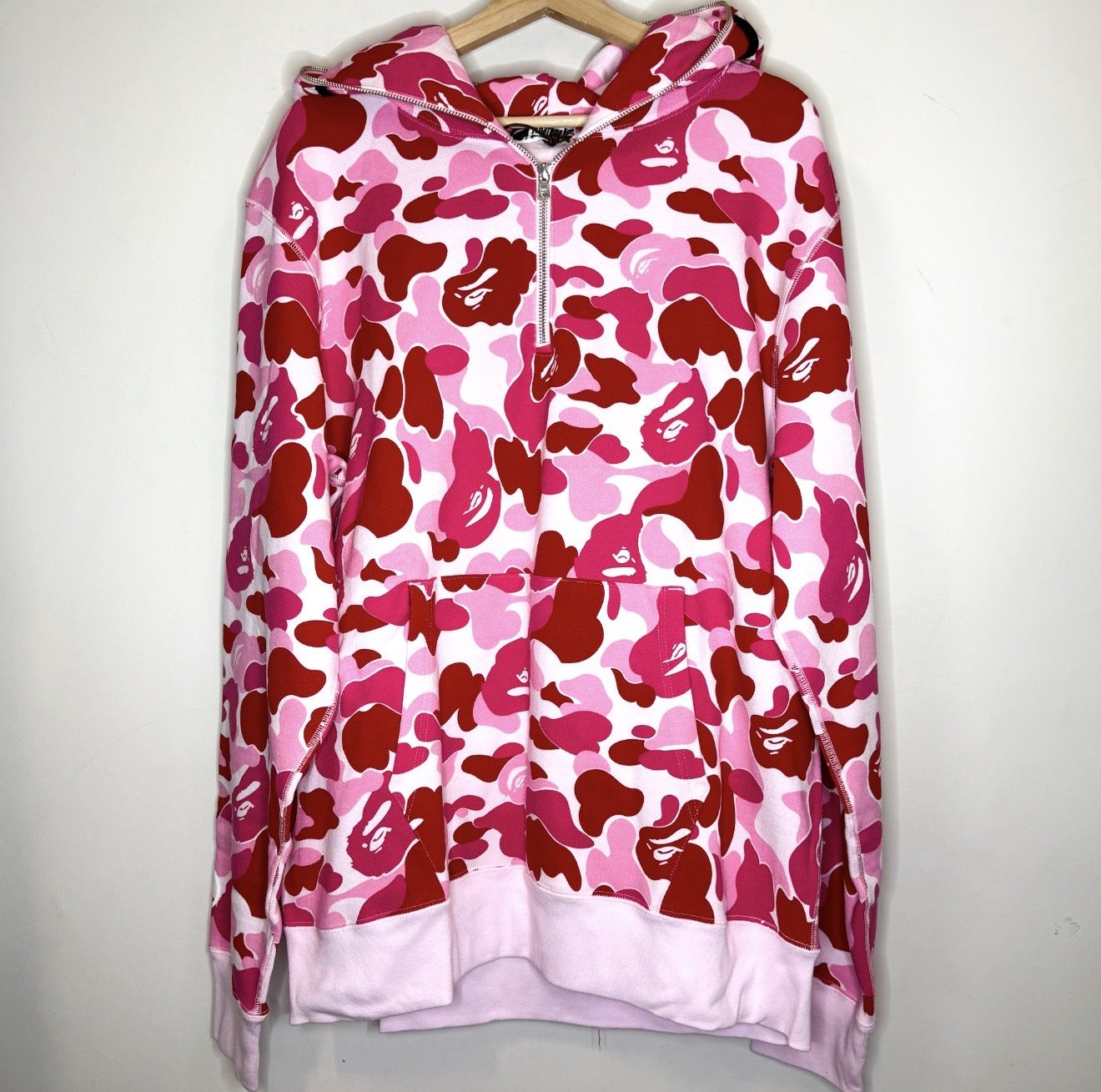 Bape Pink Camo Quarter Zip Hoodie, Size: L
