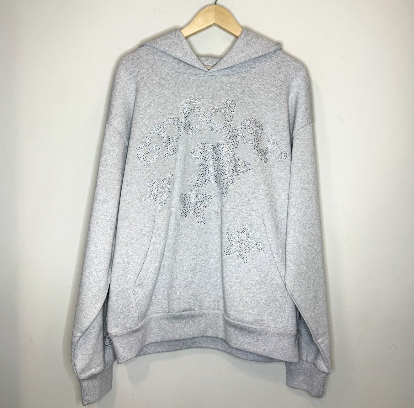 Sp5der Rhinestone Beluga Hoodie, Color: Heather Grey, Size: L