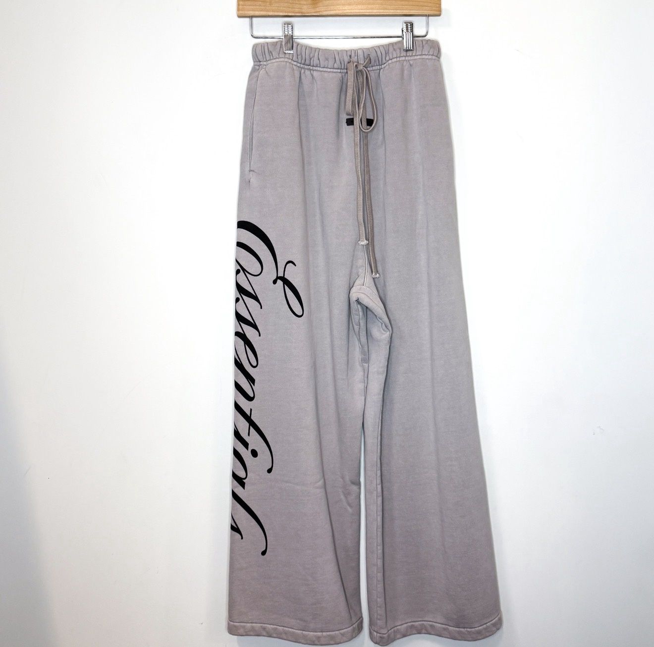 Essentials Script Logo Baggy Sweatpants, Color: Stone Grey, Size: XS