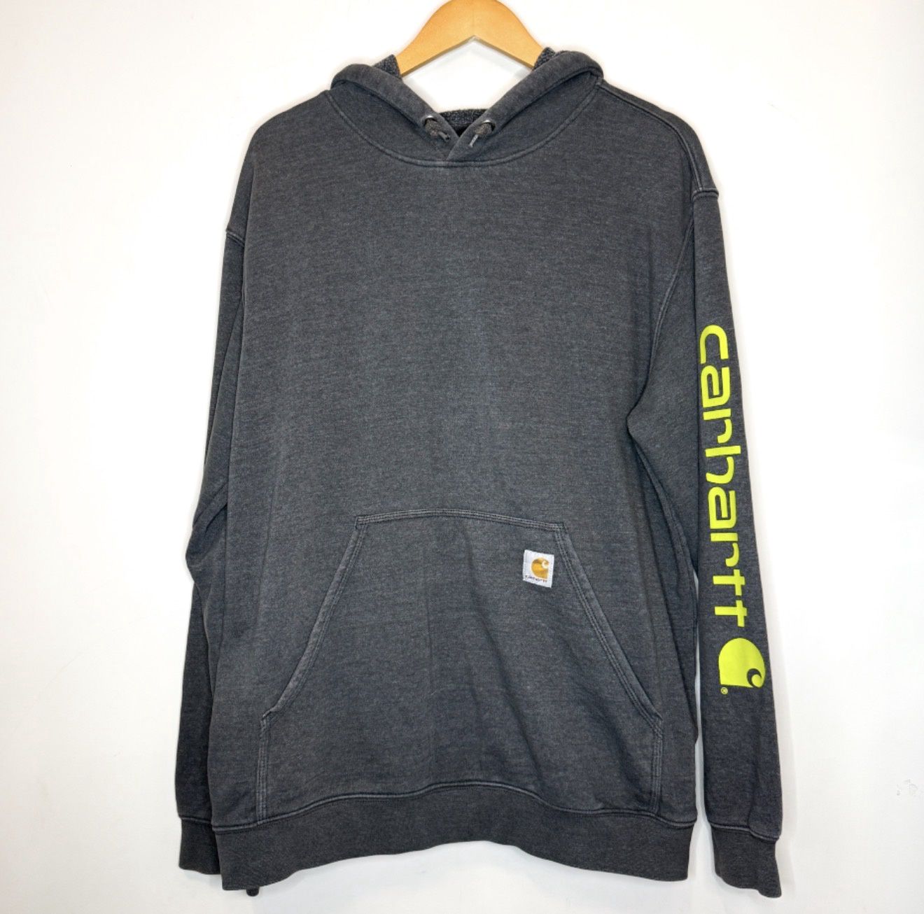 (FINAL SALE) Carhartt Hoodie Grey Lime Sleeve, Size: L