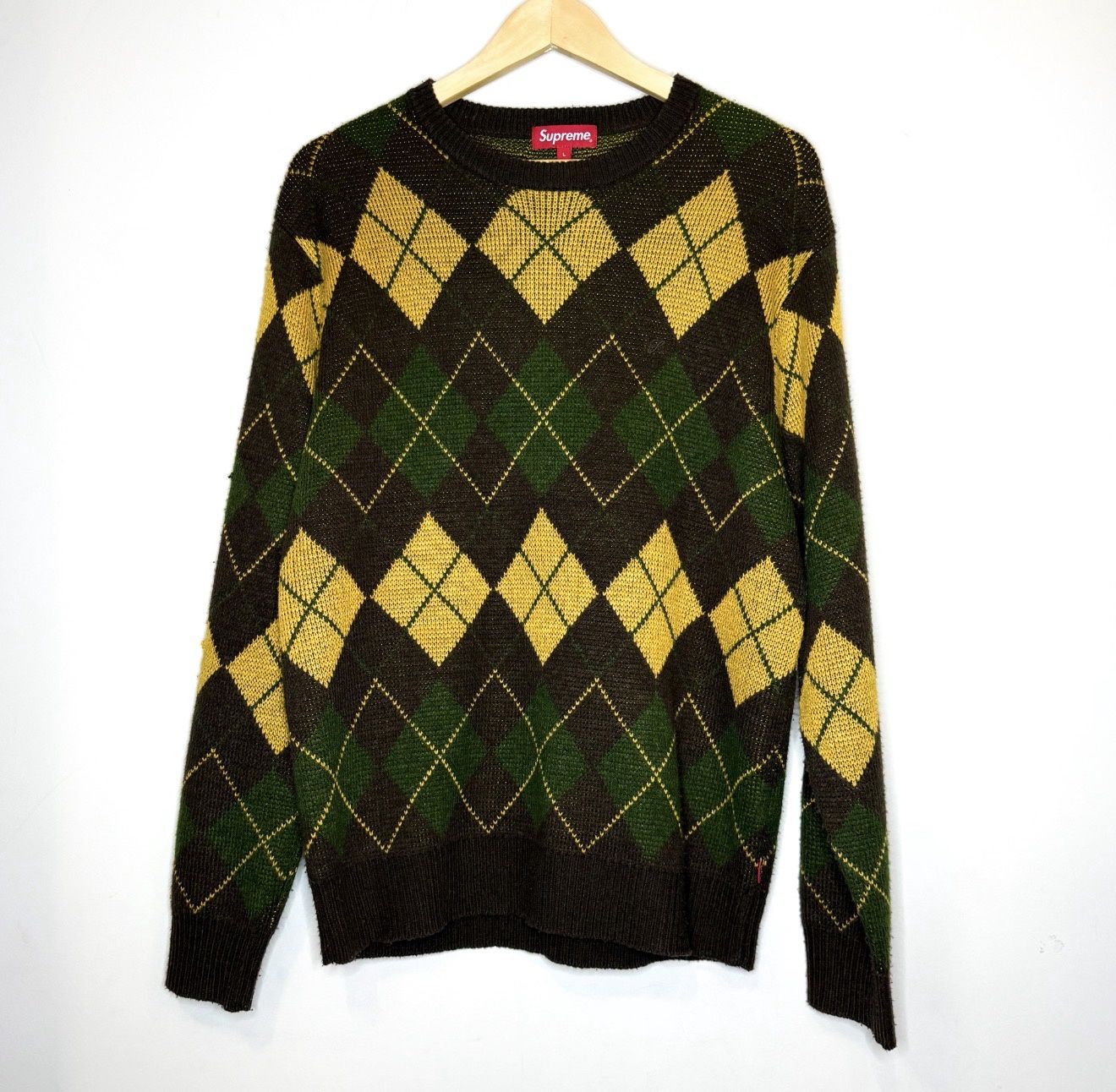 Supreme Argyle Crewneck Sweater Brown (FW15)(USED), Size: L