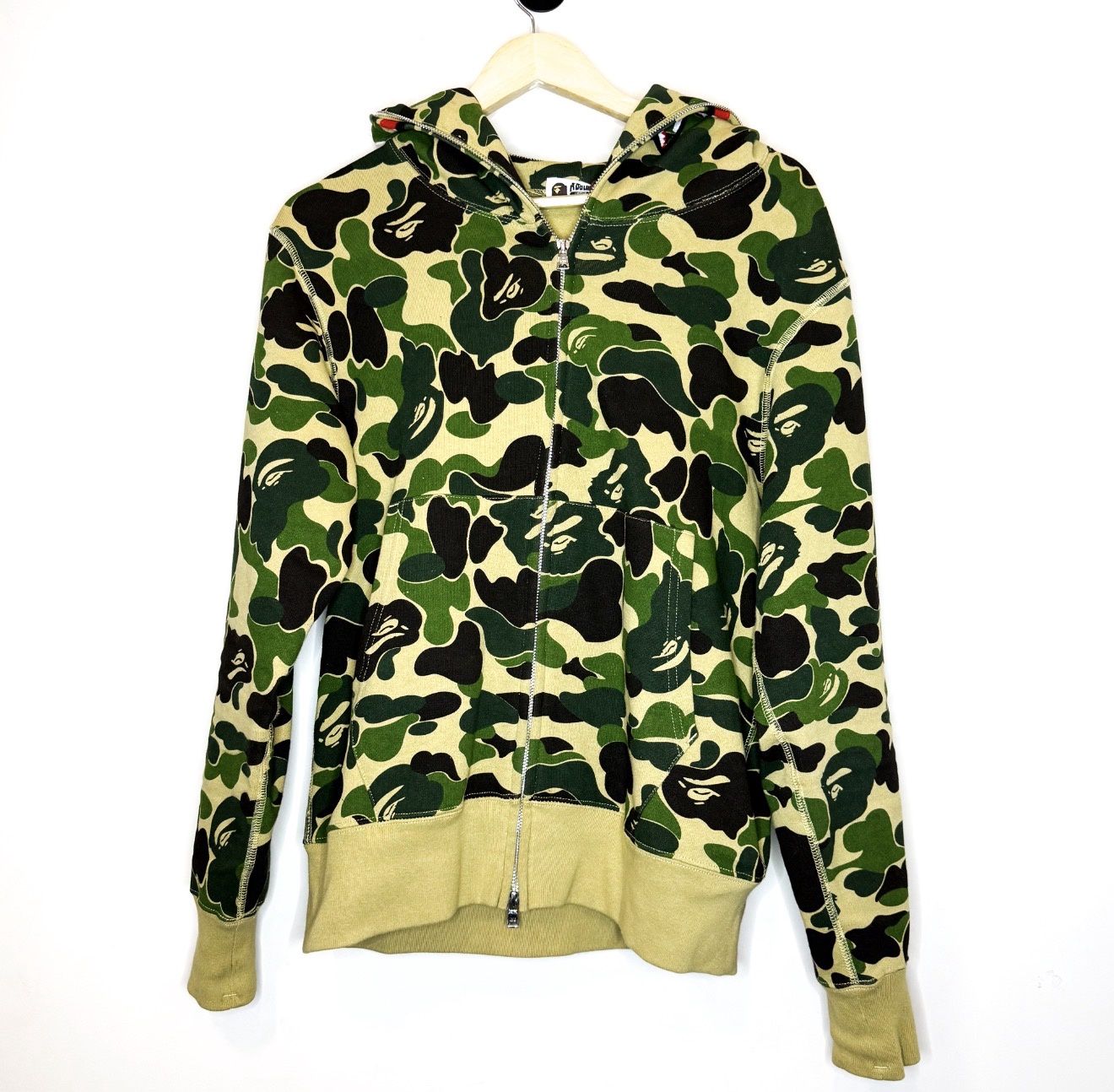 Bape Green ABC Camo Zip Up Hoodie, Size: S