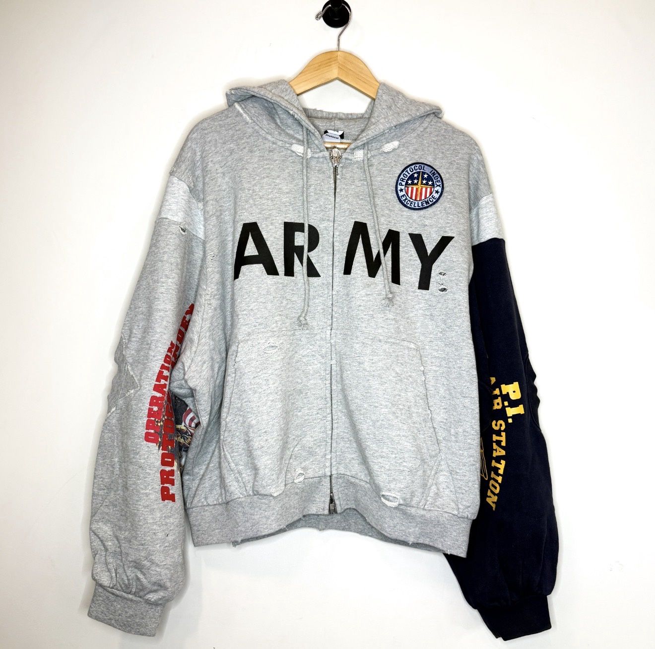 Protocol Index Reconstructed Sweatshirt Zip Hoodie Grey, Size: 2 (M)