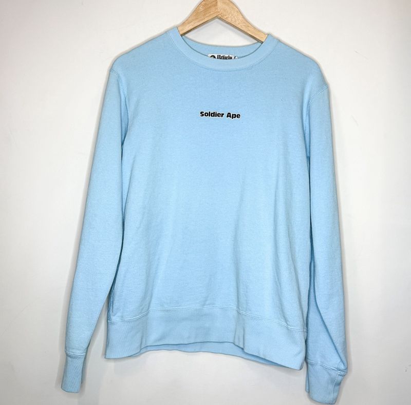 Pre-Owned Bape Soldier Ape Baby Blue Crewneck