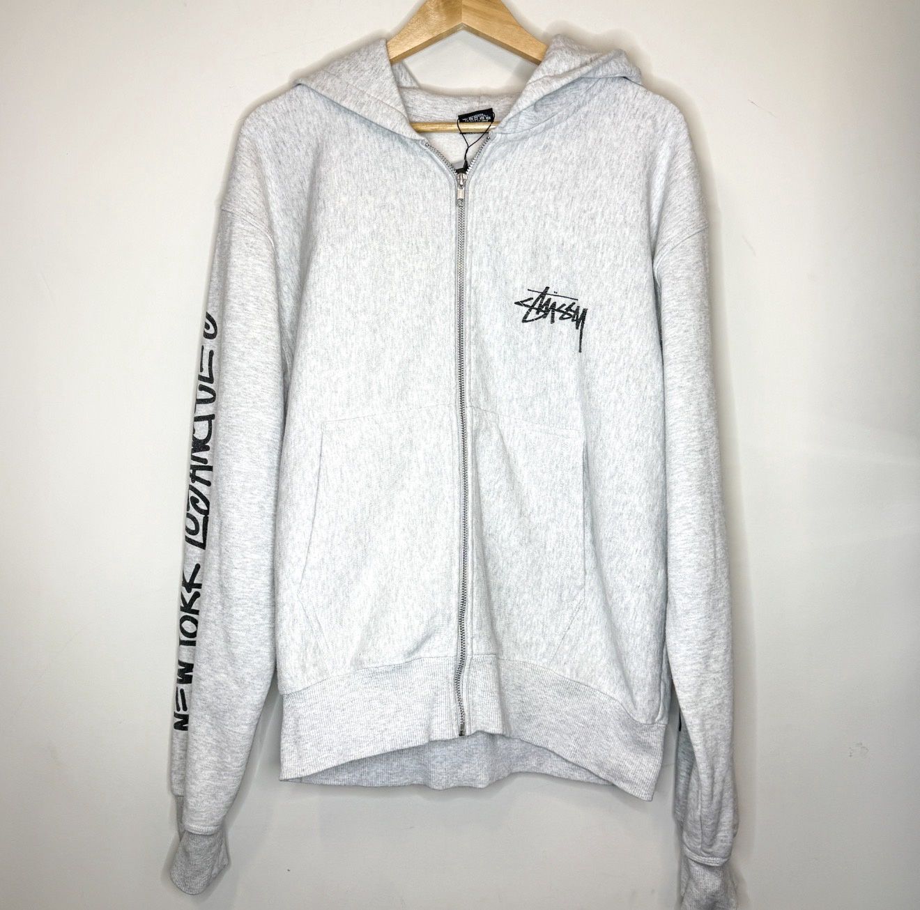 Pre-Owned Stussy City Sleeve Logo Zip Up Hoodie, Size: L