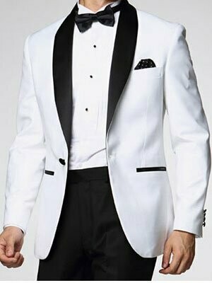 Tuxedo Jacket in White, Black pant, free DHL shipping, receive in two weeks