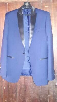 Men's Midnight blue peak lapels tuxedo with black pant, Size 42R, pant waist 36" ready to ship, free DHL shipping worldwide
