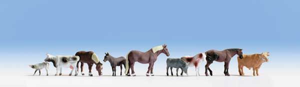 Large Farm Animals -- 9 Assorted Horses and Cattle