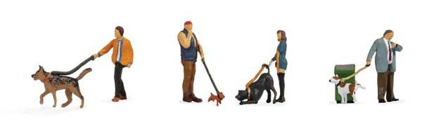 People with Dogs -- 4 of Each with 1 Garbage Can