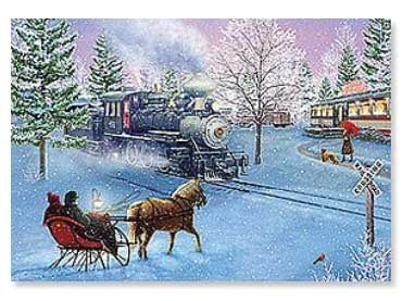 Steam Loco and Sleigh Christmas Cards