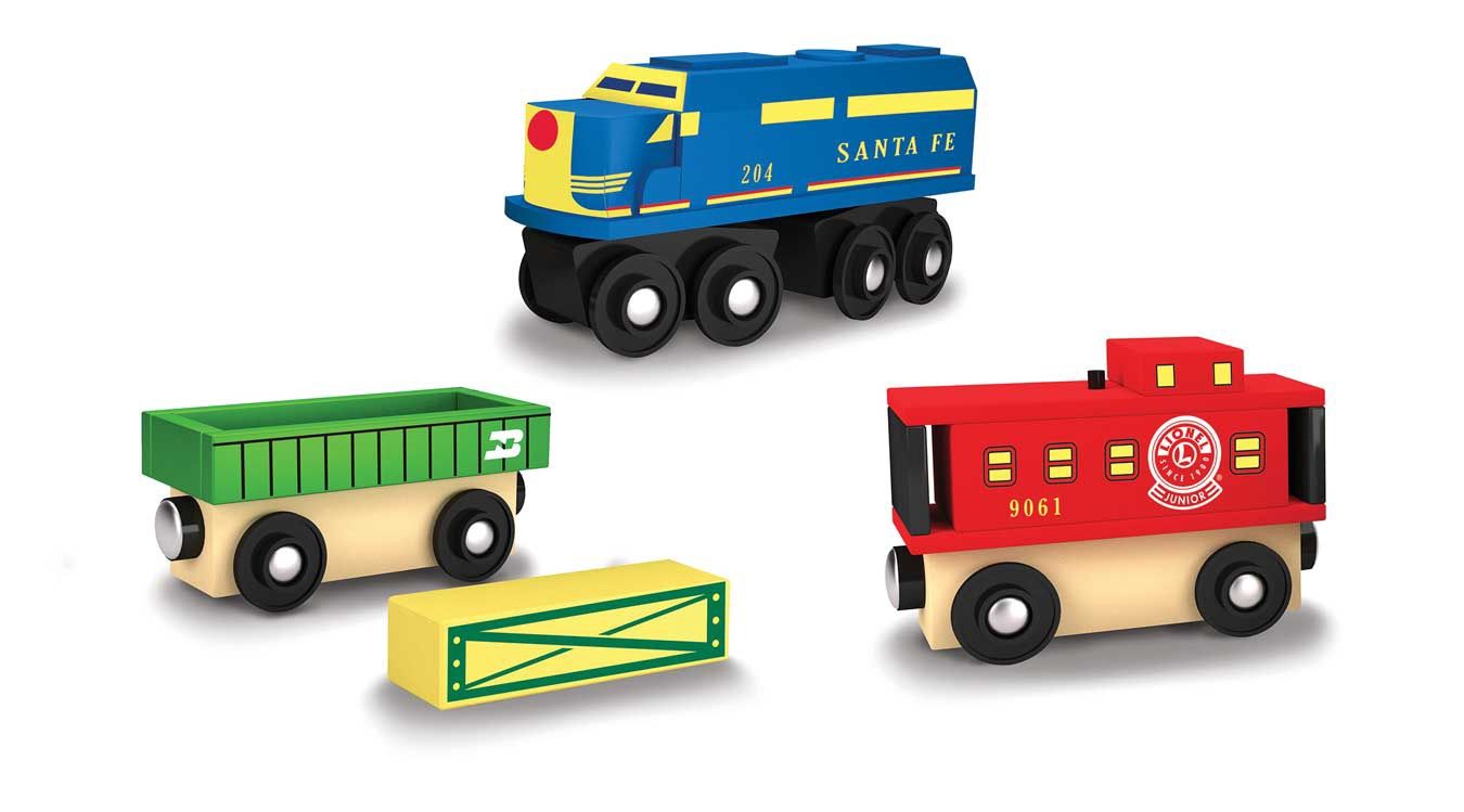 Lionel Wood Cargo 3-Car Train Set Santa Fe, Burlington Northern