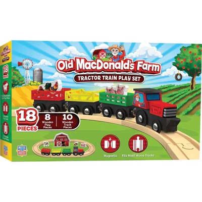 Old MacDonald&#39;s Farm Tractor Train Play Set 8 Wood Play Pieces, 10 Wooden Track Sections