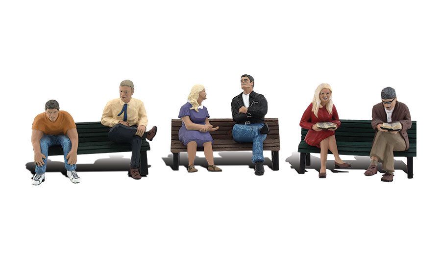 HO People on 3 Benches