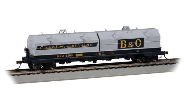 55&#39; Coil Car with Angled Hoods and Load, Select: Baltimore &amp; Ohio #8300