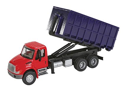 International(R) 4300 Dual-Axle Dumpster Carrier Truck - Red Cab, Blue Dumpster