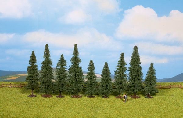 Fir Trees pkg(9) -- 3-1/8 to 4-3/4&quot;  8 to 12cm Tall w/Flat Base