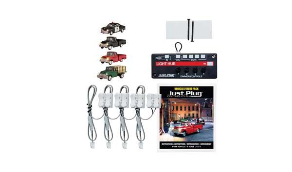 N Work Vehicles - Just Plug Value Pack -- 1 Each: Police Car, Work Truck, Green Pickup, Henry Hauler &amp; Light Hub