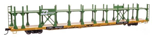 89&#39; Flatcar w/Bi-Level Open Auto Rack - Burlington Northern