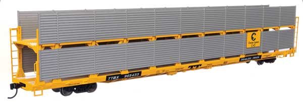 89&#39; Flatcar w/Bi-Level Shielded Auto Rack - Chesapeake &amp; Ohio Rack / Trailer-Train Flatcar TTBX