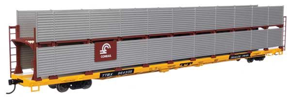 89&#39; Flatcar w/Bi-Level Shielded Auto Rack - Conrail Rack / Trailer-Train Flatcar TTBX