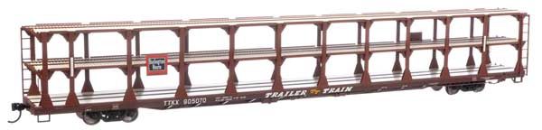89&#39; Flatcar w/Tri-Level Open Auto Rack - Chicago, Burlington &amp; Quincy Rack Trailer-Train Flatcar TTKX
