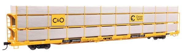 89&#39; Flatcar w/Tri-Level Shielded Auto Rack - Chesapeake &amp; Ohio