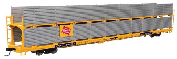 89&#39; Flatcar w/Bi-Level Shielded Auto Rack - Milwaukee Road Rack / Trailer-Train Flatcar TTBX