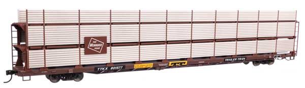 89&#39; Flatcar w/Tri-Level Shielded Auto Rack - Milwaukee Road