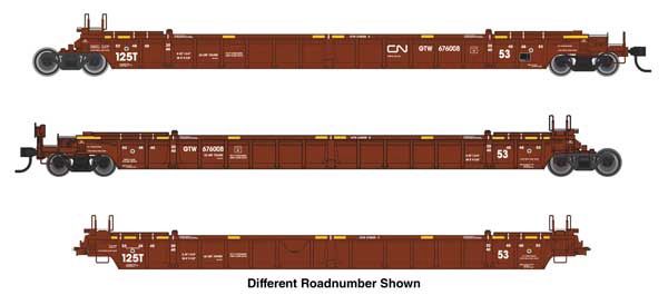 NSC Articulated 3-Unit 53&#39; Well Car - Canadian National GTW