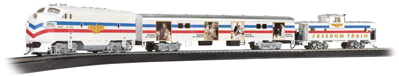Norman Rockwell Freedom Train Set - Standard DC -- EMD F7, Display Car, Wide-Vision Caboose, E-Z Track Oval(R) Speed Controller