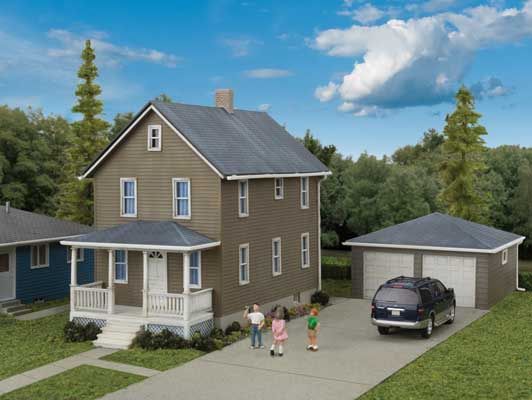 Two-Story House with Garage -- Kit - 5 x 2-1/2 x 4-1/16  12.7 x 6.3 x 10.3cm