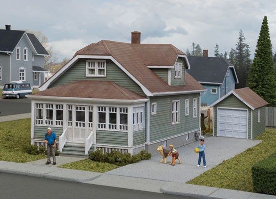 Updated American Bungalow with Single-Car Garage -- Kit - House measures: 6-11/32 x 3-5/8 x 3-1/2&quot;  16.1 x 9.1 x 8.8cm